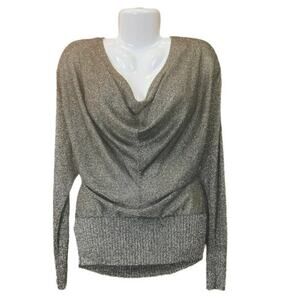 Karen Kane Women's Silvery Black Metallic Cowl Neck Knit Sweater | Size L